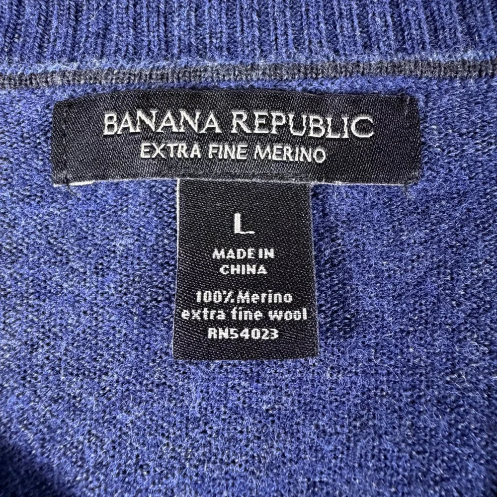 Banana Republic Wool Sweater Mens L ST MERINO VEE Blue V-Neck EUC
